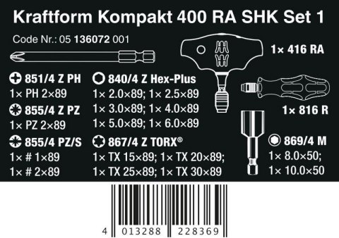 ZESTAW KRAFTFORM KOMPAKT 400 RA SHK SET 1, 19 CZĘŚĆ ZESTAW KRAFTFORM KOMPAKT 400 RA SHK SET 1, 19 CZĘŚĆ