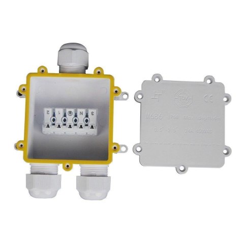 Puszka Złączka Mufa Hermetyczna 4x5Pin Biała Trójnik 0.5-2,5mm2 Średnica przewodu 8-12mm IP68 V-TAC VT-870 Puszka Złączka Mufa Hermetyczna 4x5Pin Biała Trójnik 0.5-2,5mm2 Średnica przewodu 8-12mm IP68 V-TAC VT-870