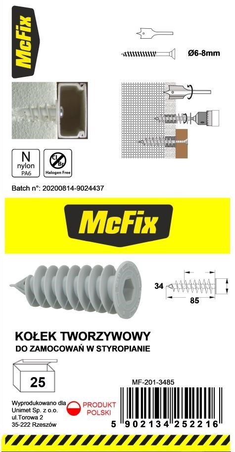 DYBEL DO MOCOWANIA W IZOLACJI 34*85MM NYLON MC FIX DYBEL DO MOCOWANIA W IZOLACJI 34*85MM NYLON MC FIX