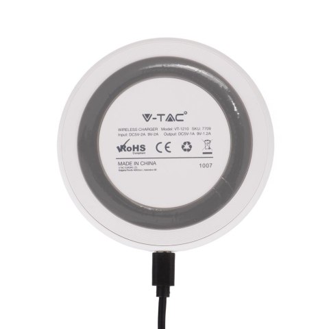 Ładowarka Indukcyjna Bezprzewodowa 5A 10W Biała Okrągła V-TAC VT-1210