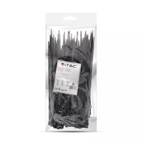 Opaski Zaciskowe V-TAC 4.8x200mm Czarna 22kg Nylon66 (Opak. 100szt)