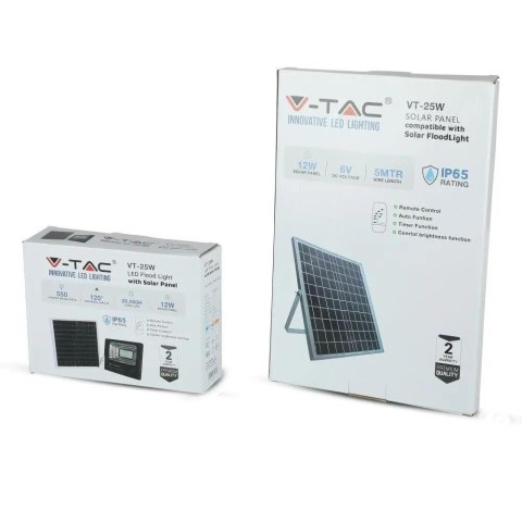 Projektor LED Solarny V-TAC 12W Czarny IP65, Pilot, Timer VT-25W 6000K 550lm Projektor LED Solarny V-TAC 12W Czarny IP65, Pilot, Timer VT-25W 6000K 550lm