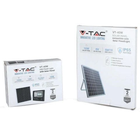 Projektor LED Solarny V-TAC 16W Czarny IP65, Pilot, Timer VT-40W 4000K 1050lm Projektor LED Solarny V-TAC 16W Czarny IP65, Pilot, Timer VT-40W 4000K 1050lm
