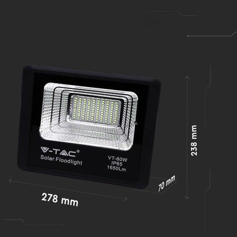 Projektor LED Solarny V-TAC 20W Czarny IP65, Pilot, Timer VT-60W 4000K 1650lm Projektor LED Solarny V-TAC 20W Czarny IP65, Pilot, Timer VT-60W 4000K 1650lm