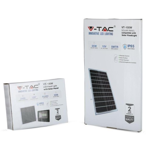 Projektor LED Solarny V-TAC 35W Czarny IP65, Pilot, Timer VT-100W 4000K 2450lm Projektor LED Solarny V-TAC 35W Czarny IP65, Pilot, Timer VT-100W 4000K 2450lm