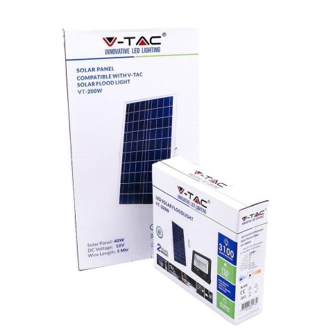 Projektor LED Solarny V-TAC 40W Czarny IP65, Pilot, Timer VT-200W 4000K 3100lm Projektor LED Solarny V-TAC 40W Czarny IP65, Pilot, Timer VT-200W 4000K 3100lm