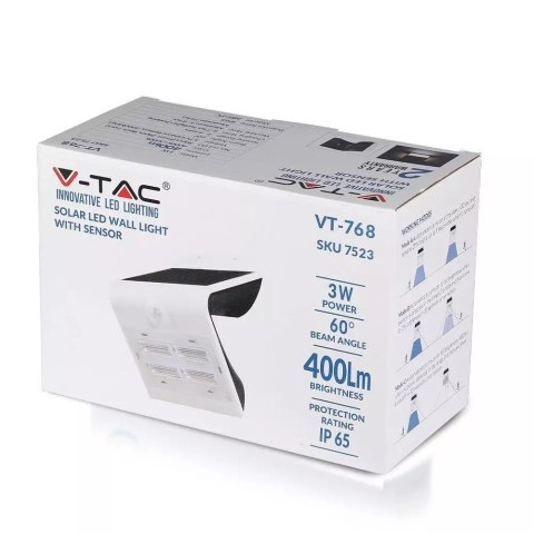Projektor Solarny 3W LED Biały+Czarny V-TAC VT-768 4000K 400lm Projektor Solarny 3W LED Biały+Czarny V-TAC VT-768 4000K 400lm