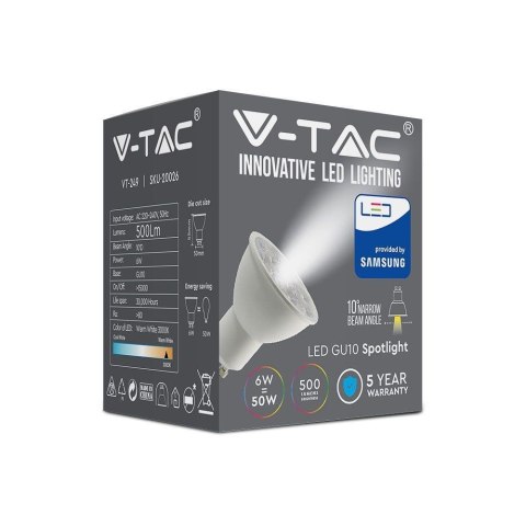 Żarówka LED V-TAC SAMSUNG CHIP GU10 6W 10st VT-249 6400K 500lm 5 Lat Gwarancji Żarówka LED V-TAC SAMSUNG CHIP GU10 6W 10st VT-249 6400K 500lm 5 Lat Gwarancji