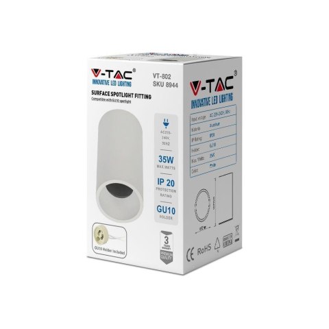 Oprawa V-TAC Aluminiowa GU10 Okrągła Natynkowa Tuba Biała 70x107mm VT-802-W 3 Lata Gwarancji Oprawa V-TAC Aluminiowa GU10 Okrągła Natynkowa Tuba Biała 70x107mm VT-802-W 3 Lata Gwarancji