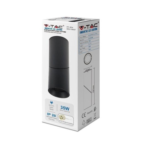 Oprawa V-TAC Aluminiowa GU10 Okrągła Natynkowa Tuba Czarna VT-804 3 Lata Gwarancji Oprawa V-TAC Aluminiowa GU10 Okrągła Natynkowa Tuba Czarna VT-804 3 Lata Gwarancji