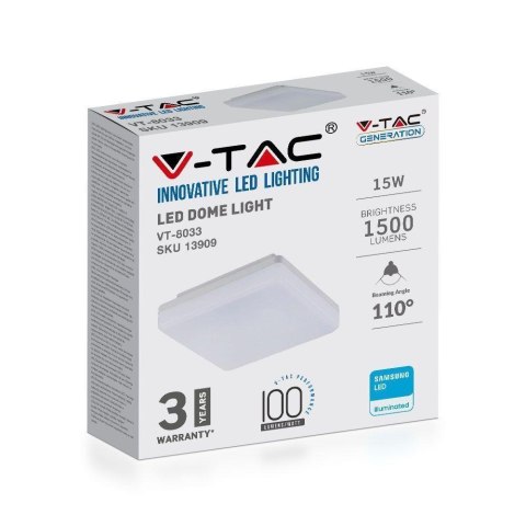 Plafon Natynkowy Kwadrat V-TAC 15W LED SAMSUNG CHIP IP44 100Lm/W VT-8033SQ 6400K 1500lm 3 Lata Gwarancji Plafon Natynkowy Kwadrat V-TAC 15W LED SAMSUNG CHIP IP44 100Lm/W VT-8033SQ 6400K 1500lm 3 Lata Gwarancji