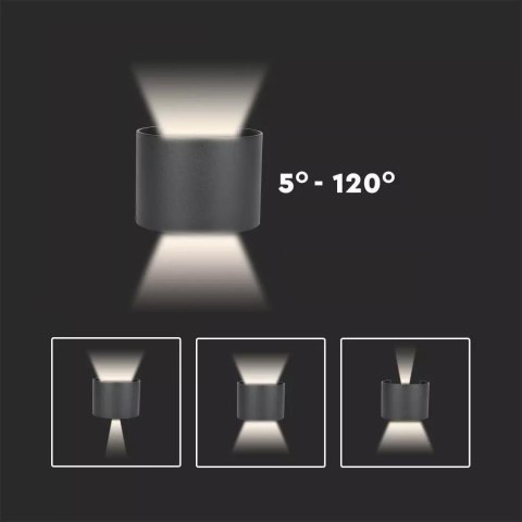 Oprawa Ścienna 5W V-TAC Góra Dół Regulowana Czarny Okrągły IP65 Bridgelux VT-756-B 3000K 700lm