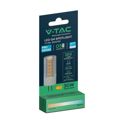 Żarówka LED V-TAC SAMSUNG CHIP 3.2W G4 12V VT-234 4000K 385lm 5 Lat Gwarancji