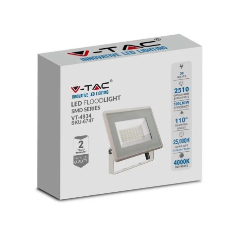 Projektor LED V-TAC 30W SMD F-class biały VT-4934-W 4000K 2510lm