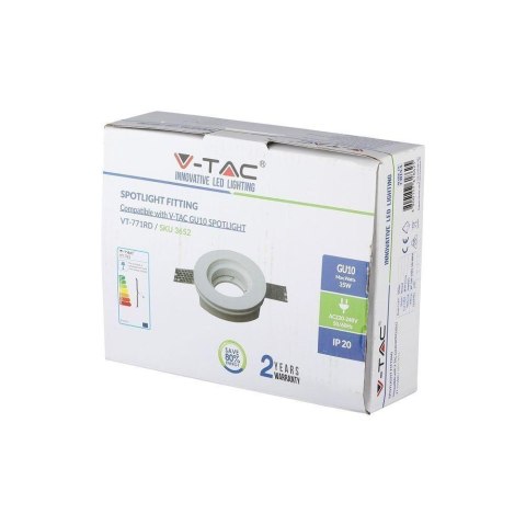 Oczko V-TAC GIPS GU10 Wpuszczane Okrągłe fi.100 Białe VT-771