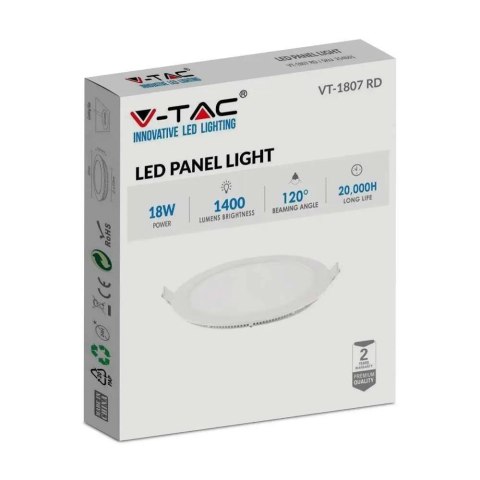 Panel LED V-TAC Premium Downlight 18W Okrągły fi225 VT-1807 2700K 1400lm Panel LED V-TAC Premium Downlight 18W Okrągły fi225 VT-1807 2700K 1400lm