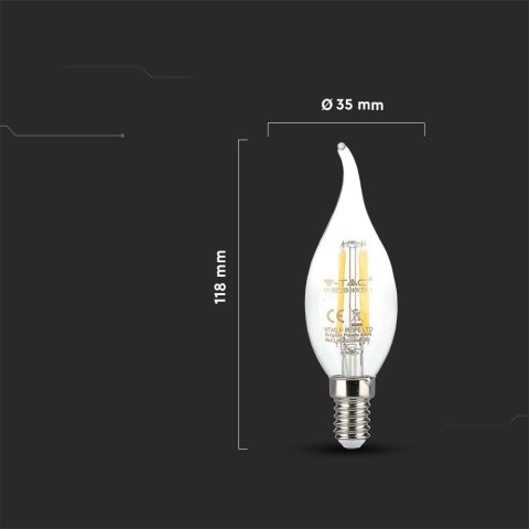 Żarówka LED V-TAC 4W Filament E14 Świeczka Płomyk VT-1997 3000K 400lm Żarówka LED V-TAC 4W Filament E14 Świeczka Płomyk VT-1997 3000K 400lm