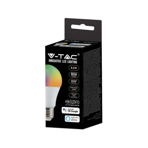 Żarówka LED SMART WiFi V-TAC 8.5W E27 A60 TUYA Amazon Alexa Google Home VT-5109 RGB+2700K-6500K 806lm