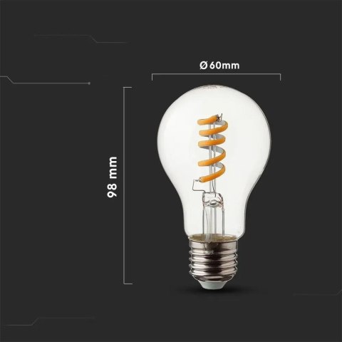 Żarówka LED V-TAC 4W E27 A60 spiral filament VT-2164-N 3000K 300lm 2 lata Gwarancji