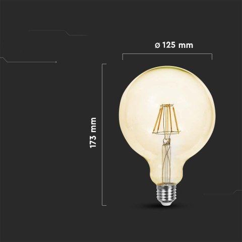 Żarówka LED V-TAC 6W Filament E27 Kula Glob G125 Bursztyn VT-1956 2200K 550lm Żarówka LED V-TAC 6W Filament E27 Kula Glob G125 Bursztyn VT-1956 2200K 550lm