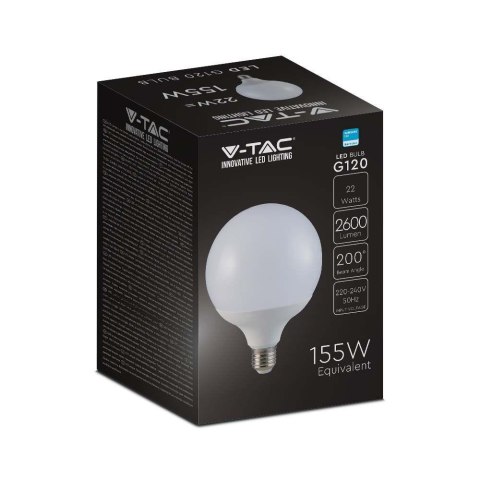 Żarówka LED V-TAC SAMSUNG CHIP 22W E27 Kula Glob G120 120Lm/W VT-242-N 6400K 2600lm 5 Lat Gwarancji Żarówka LED V-TAC SAMSUNG CHIP 22W E27 Kula Glob G120 120Lm/W VT-242-N 6400K 2600lm 5 Lat Gwarancji