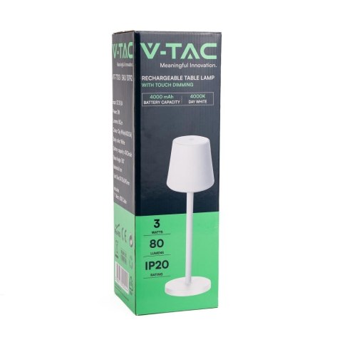 Lampka Biurkowa Nocna V-TAC 3W LED 39cm Ładowanie Ściemnianie Biała VT-7703 4000K 70lm