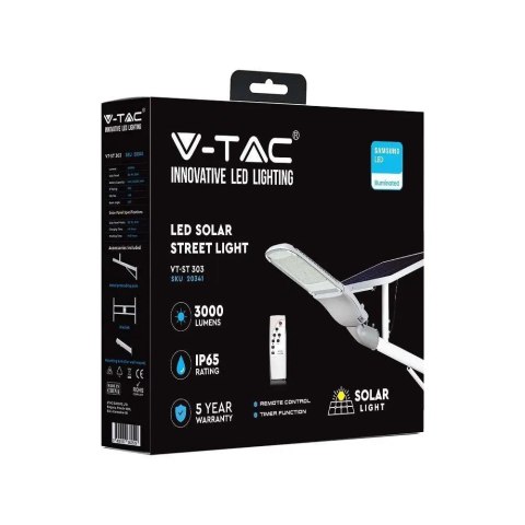 Naświetlacz Oprawa Uliczna LED Solarna V-TAC SAMSUNG CHIP 50W Biała IP65 LiFePo4 VT-ST303 4000K 3000lm 3 Lata Gwarancji Naświetlacz Oprawa Uliczna LED Solarna V-TAC SAMSUNG CHIP 50W Biała IP65 LiFePo4 VT-ST303 4000K 3000lm 3 Lata Gwarancji