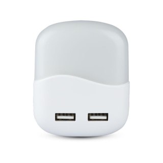 Lampka Nocna do Gniazdka LED z USB V-TAC SAMSUNG CHIP Kwadrat VT-84-SQ 4000K 10lm