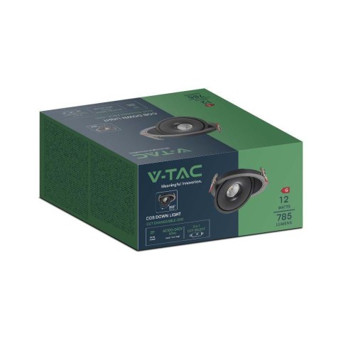 Oprawa V-TAC LED Uchylny Downlight 12W LED COB CRI90+ CCT Czarna VT-2512 3000K-4000K-6400K 785lm Oprawa V-TAC LED Uchylny Downlight 12W LED COB CRI90+ CCT Czarna VT-2512 3000K-4000K-6400K 785lm