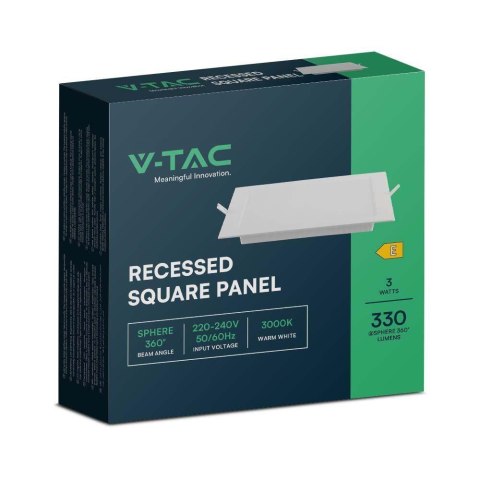 Panel LED V-TAC Wpuszczany Premium Downlight 3W Kwadrat 90x90 VT-61003 4000K 330lm Panel LED V-TAC Wpuszczany Premium Downlight 3W Kwadrat 90x90 VT-61003 4000K 330lm