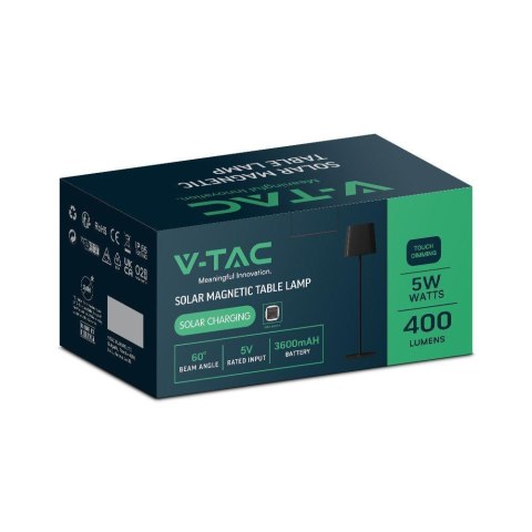 Lampka Biurkowa Nocna Solarna V-TAC 5W CCT LED 35cm Ładowanie USB-C Ściemnianie Czarna VT-10116 3000K-6000K 400lm Lampka Biurkowa Nocna Solarna V-TAC 5W CCT LED 35cm Ładowanie USB-C Ściemnianie Czarna VT-10116 3000K-6000K 400lm