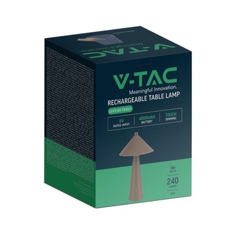Lampka Biurkowa Nocna V-TAC 3W LED 33cm CCT Ładowanie USB-C Ściemnianie Brązowa Skóra VT-10117 3000K-6000K 240lm Lampka Biurkowa Nocna V-TAC 3W LED 33cm CCT Ładowanie USB-C Ściemnianie Brązowa Skóra VT-10117 3000K-6000K 240lm