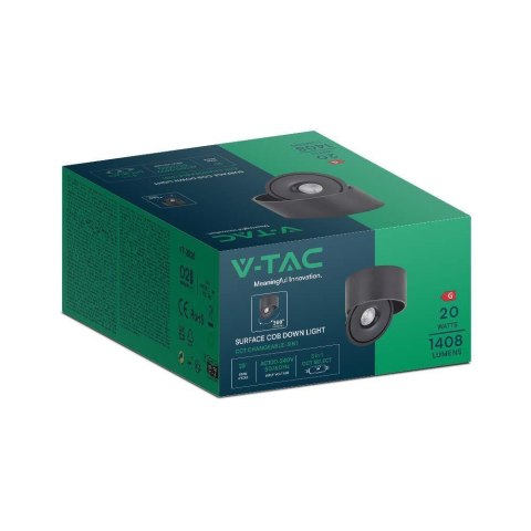 Oprawa Natynkowa Downlight V-TAC 20W Uchylna CRI90 CCT Czarna VT-2825 3000K-4000K-6400K 1408lm Oprawa Natynkowa Downlight V-TAC 20W Uchylna CRI90 CCT Czarna VT-2825 3000K-4000K-6400K 1408lm