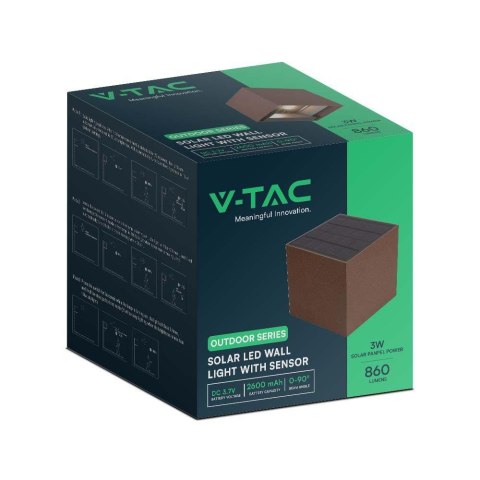 Oprawa Ścienna Solarna V-TAC 9W LED COB Regulowana Brąz Corten Kostka 15x15cm IP65 VT-11109 4000K 860lm Oprawa Ścienna Solarna V-TAC 9W LED COB Regulowana Brąz Corten Kostka 15x15cm IP65 VT-11109 4000K 860lm