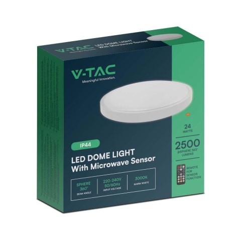 Plafon V-TAC 24W LED Okrągły 35cm Natynkowy Pilot Czujnik Ruchu IP44 Biały VT-8624S 6500K 2500lm Plafon V-TAC 24W LED Okrągły 35cm Natynkowy Pilot Czujnik Ruchu IP44 Biały VT-8624S 6500K 2500lm