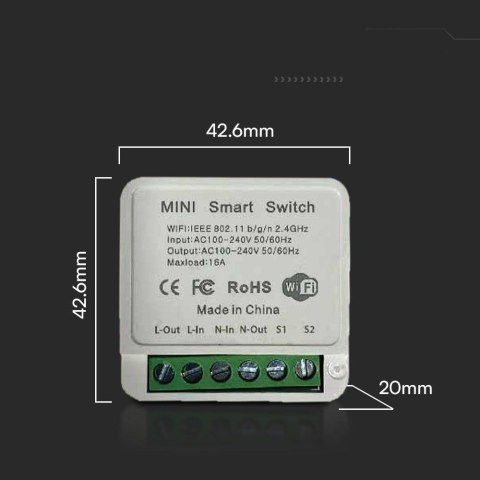 Bezprzewodowy Włącznik Switch Wi-Fi V-TAC 1x10A Dopuszkowy SMART LIFE TUYA Alexa Google Home VT-5101 Bezprzewodowy Włącznik Switch Wi-Fi V-TAC 1x10A Dopuszkowy SMART LIFE TUYA Alexa Google Home VT-5101