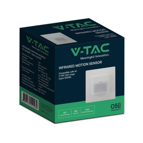 Czujnik Ruchu Podtynkowy IR 200W Podczerwień V-TAC Biały VT-81009 5 Lat Gwarancji Czujnik Ruchu Podtynkowy IR 200W Podczerwień V-TAC Biały VT-81009 5 Lat Gwarancji