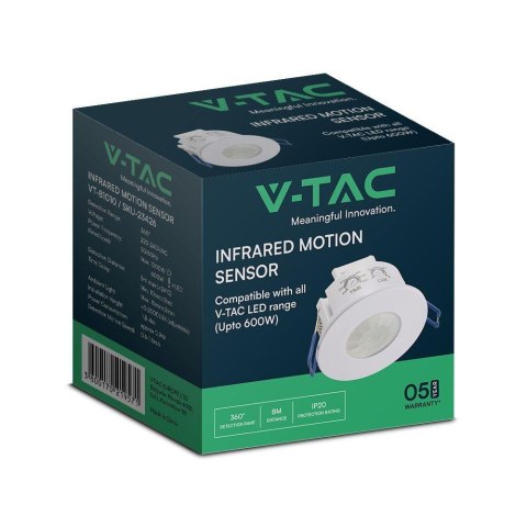 Czujnik Ruchu Sufitowy V-TAC 360st COB Wpuszczany Okrągły Biały VT-81010 5 Lat Gwarancji Czujnik Ruchu Sufitowy V-TAC 360st COB Wpuszczany Okrągły Biały VT-81010 5 Lat Gwarancji