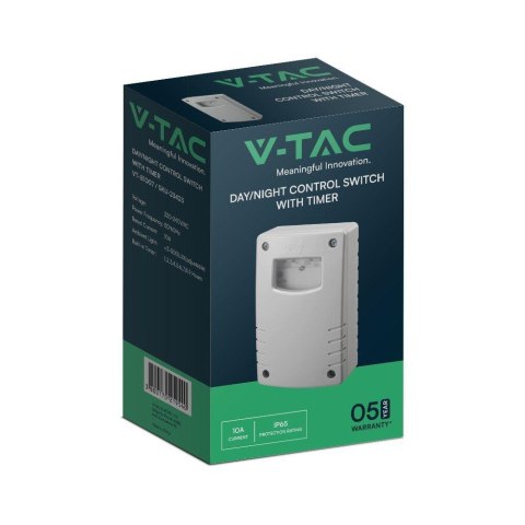 Czujnik Zmierzchu Światła z Timerem V-TAC 10A 2400W 3-500LUX IP65 VT-81007 5 Lat Gwarancji Czujnik Zmierzchu Światła z Timerem V-TAC 10A 2400W 3-500LUX IP65 VT-81007 5 Lat Gwarancji
