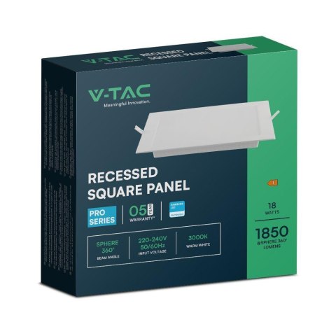 Panel Wpuszczany V-TAC 18W LED SAMSUNG CHIP Kwadrat 220x220mm VT-61018SQ-S 6500K 1980lm Panel Wpuszczany V-TAC 18W LED SAMSUNG CHIP Kwadrat 220x220mm VT-61018SQ-S 6500K 1980lm