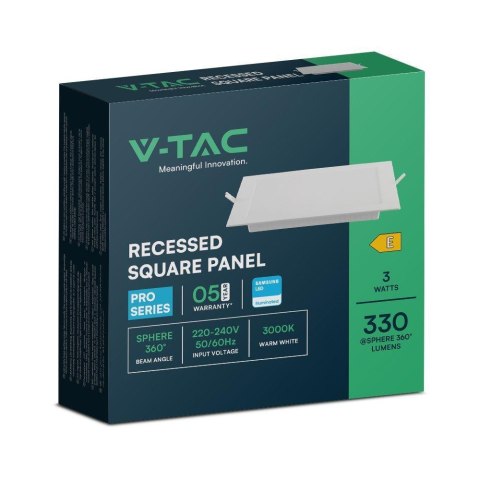 Panel Wpuszczany V-TAC 3W LED SAMSUNG CHIP Kwadrat 90x90mm VT-61003SQ-S 3000K 330lm Panel Wpuszczany V-TAC 3W LED SAMSUNG CHIP Kwadrat 90x90mm VT-61003SQ-S 3000K 330lm