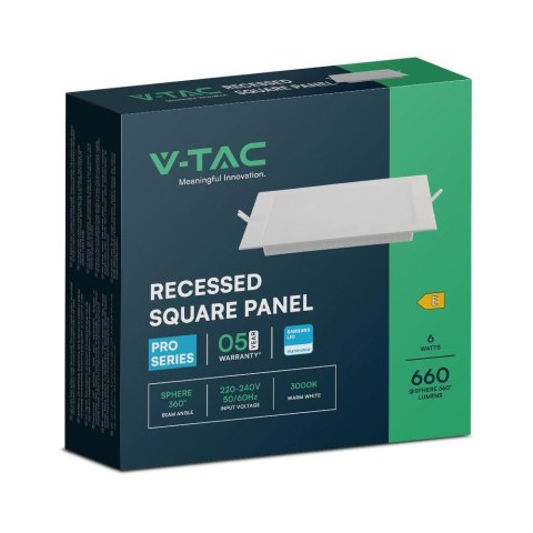 Panel Wpuszczany V-TAC 6W LED SAMSUNG CHIP Kwadrat 120x120mm VT-61006SQ-S 3000K 660lm Panel Wpuszczany V-TAC 6W LED SAMSUNG CHIP Kwadrat 120x120mm VT-61006SQ-S 3000K 660lm