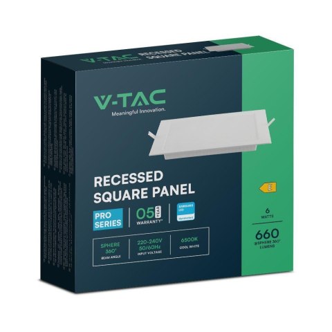 Panel Wpuszczany V-TAC 6W LED SAMSUNG CHIP Kwadrat 120x120mm VT-61006SQ-S 6500K 660lm Panel Wpuszczany V-TAC 6W LED SAMSUNG CHIP Kwadrat 120x120mm VT-61006SQ-S 6500K 660lm