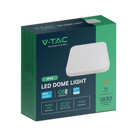 Plafon V-TAC 18W LED SAMSUNG CHIP Kwadrat 25x25cm Natynkowy IP44 Biały VT-8618 4000K 1830lm 5 Lat Gwarancji Plafon V-TAC 18W LED SAMSUNG CHIP Kwadrat 25x25cm Natynkowy IP44 Biały VT-8618 4000K 1830lm 5 Lat Gwarancji
