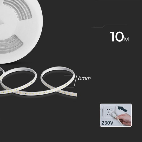 Taśma LED 230V V-TAC RĘKAW IP65 120LED/m 10,5W/m Rolka 10mb VT-2835 121-10M 4000K 1000lm Taśma LED 230V V-TAC RĘKAW IP65 120LED/m 10,5W/m Rolka 10mb VT-2835 121-10M 4000K 1000lm