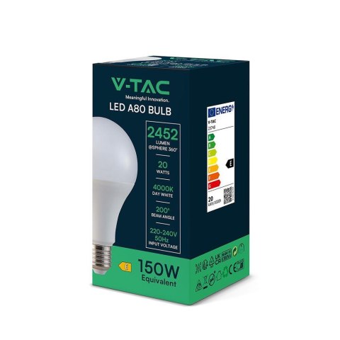 Żarówka LED V-TAC 20W A80 E27 80x155mm VT-22022 4000K 2452lm Żarówka LED V-TAC 20W A80 E27 80x155mm VT-22022 4000K 2452lm