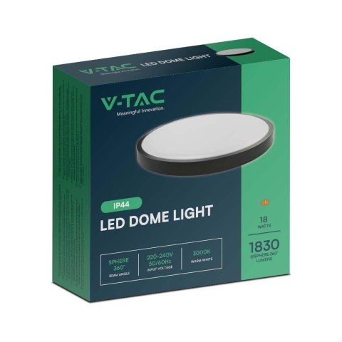 Plafon V-TAC 18W LED Okrągły 25cm Natynkowy IP44 Czarny VT-8618B 3000K 1830lm Plafon V-TAC 18W LED Okrągły 25cm Natynkowy IP44 Czarny VT-8618B 3000K 1830lm