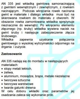 WKŁADKA SAMOGWINTUJĄCA OCYNKOWANA AN335 M6 UN