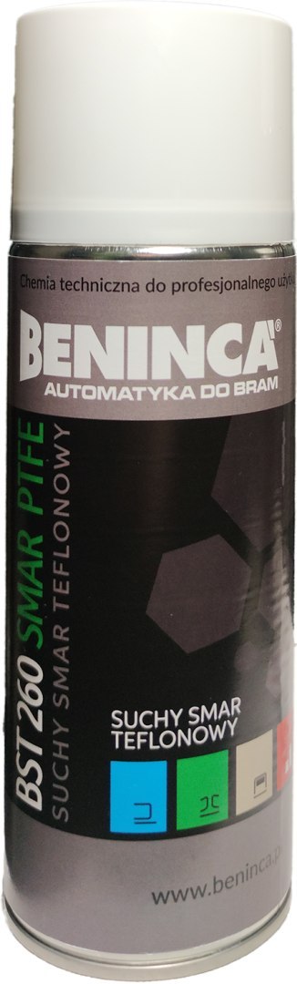 CHEMIA: Suchy smar teflonowy Beninca BST260 400ml do bram/automatyki/napędów CHEMIA: Suchy smar teflonowy Beninca BST260 400ml do bram/automatyki/napędów